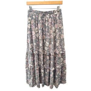 DRESS FORUM | Floral Tiered Midi Skirt Boho Cottagecore Romantic | Small